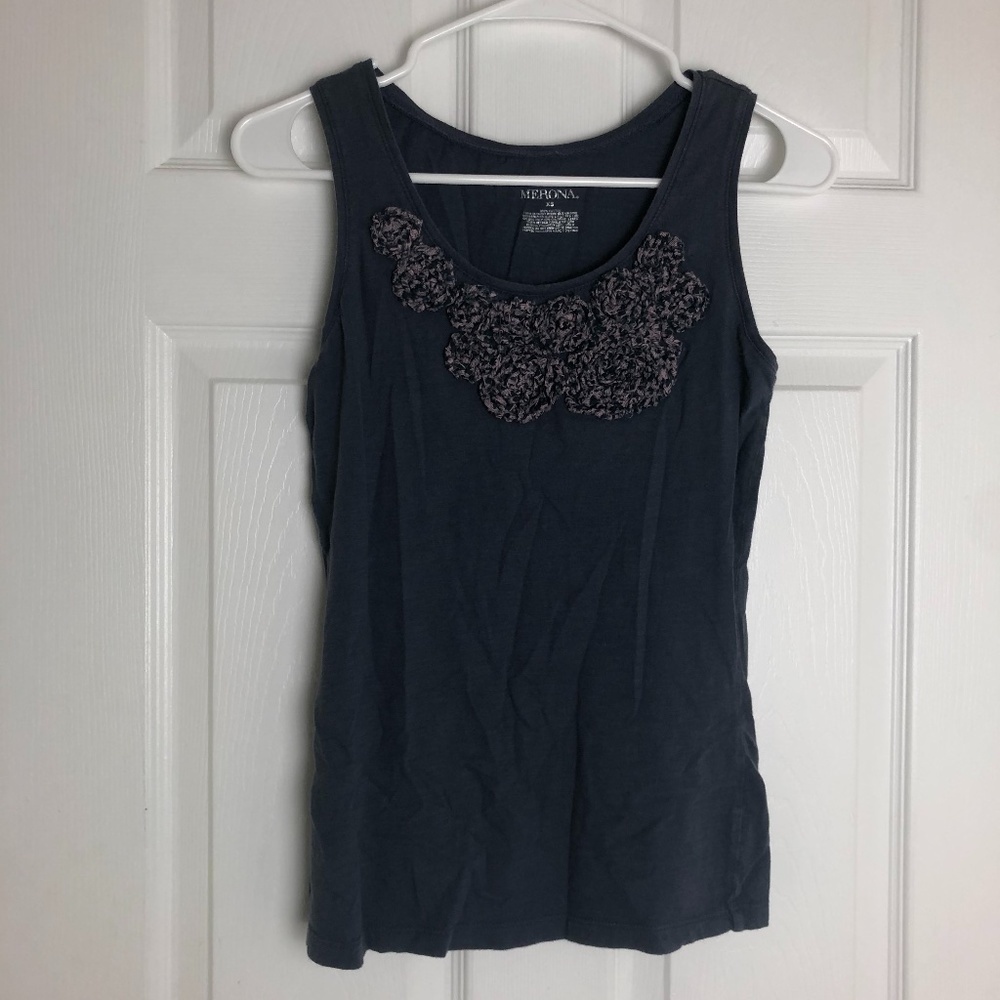 Merona Gray Floral Embellished Sleeveless Tank Top Women Size XS